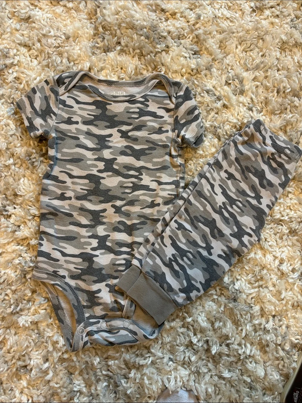 Carter's Gray and Green Camo Short-Sleeve One-Piece with Pants